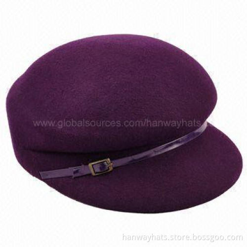Wool Felt Cap with Patent PVC Band and Buckle Trim